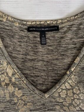 White House Black Market Metallic Gold, Black and Gray V-Neck Top